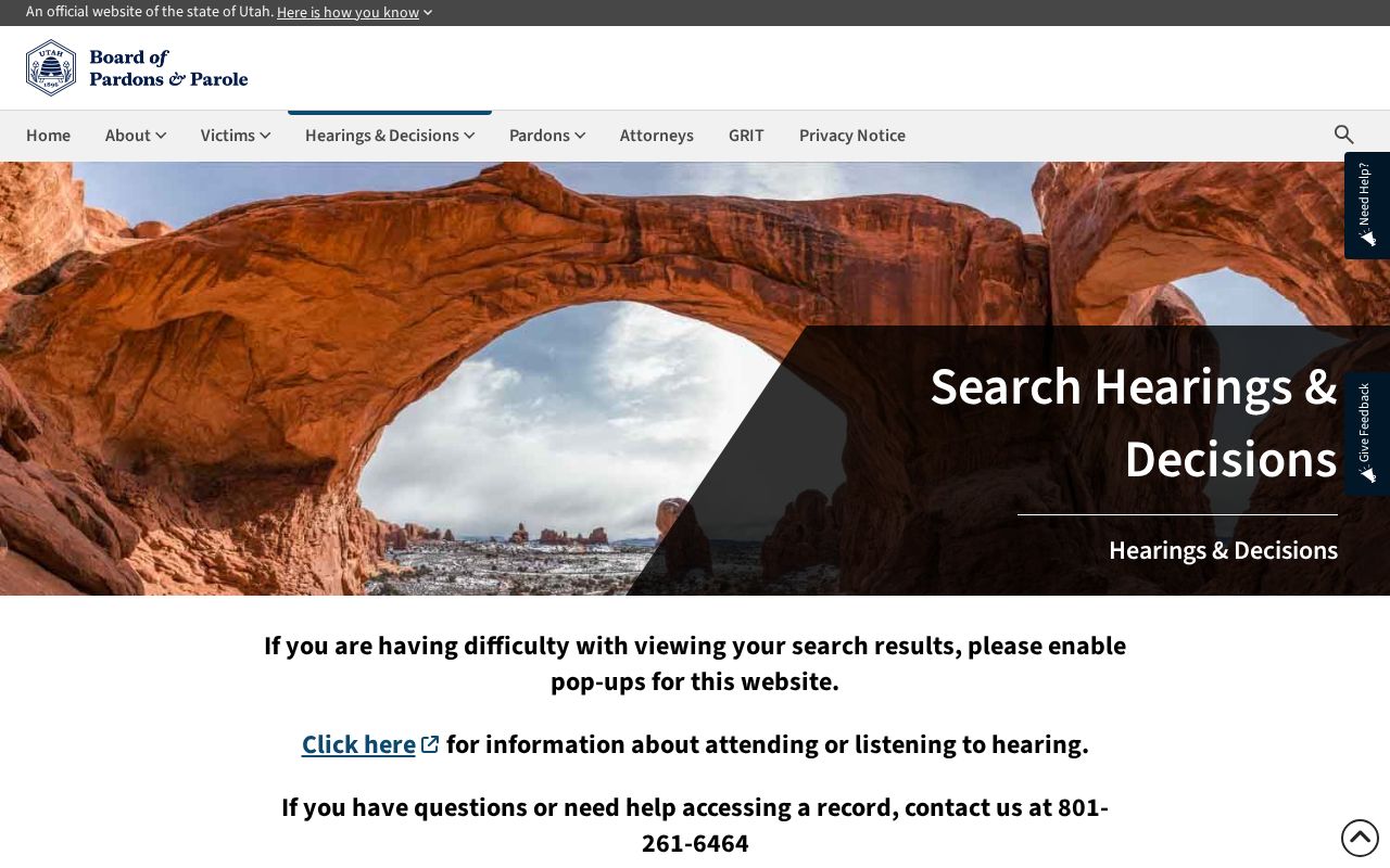 Weber County parole decision record search controls