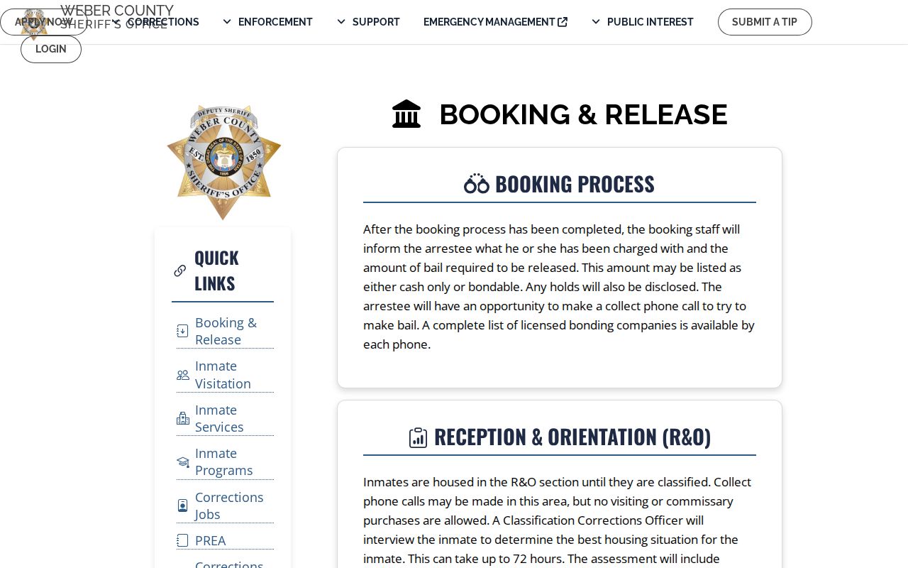 Weber County released inmate processing timing
