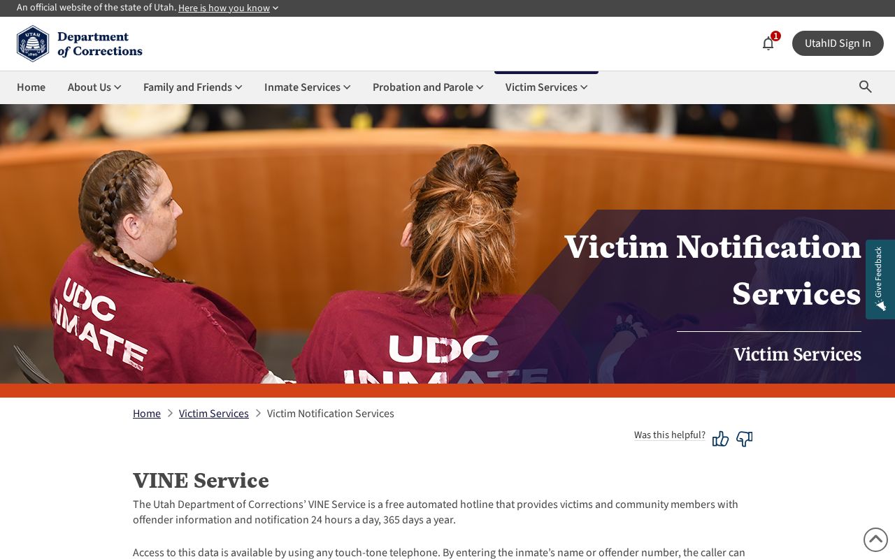 Utah VINE registration methods for a Weber County release notification