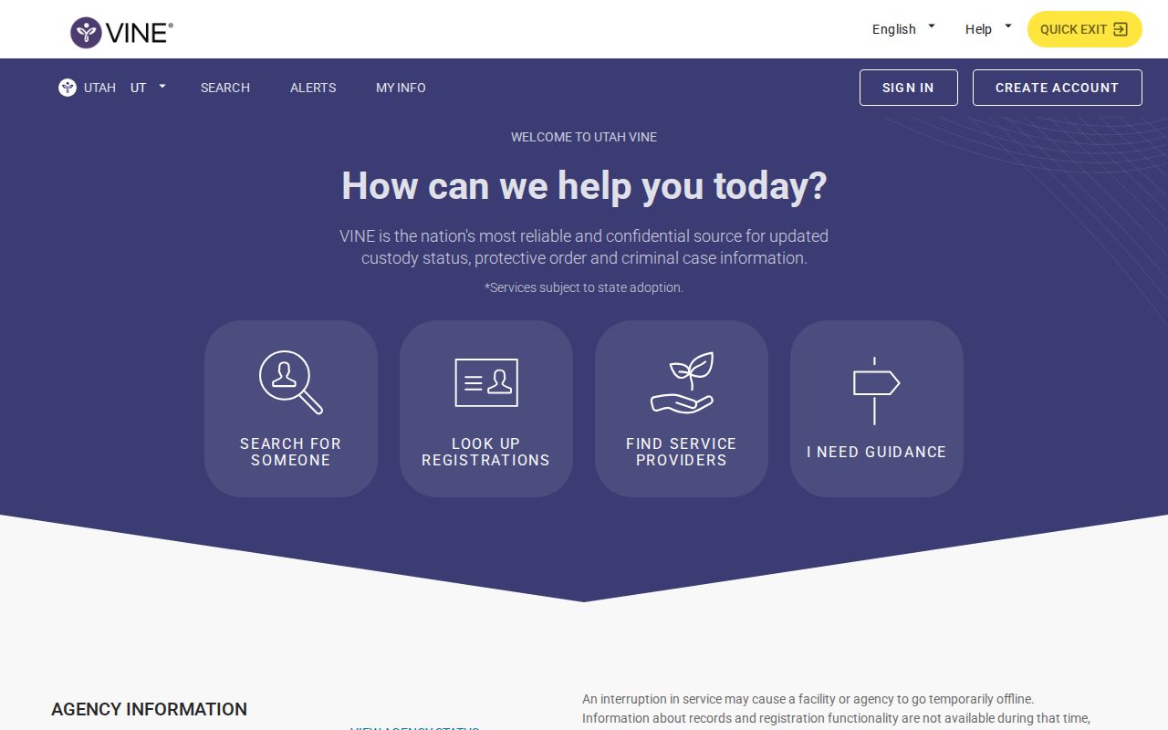Weber County VINELink release check on the Utah person search screen